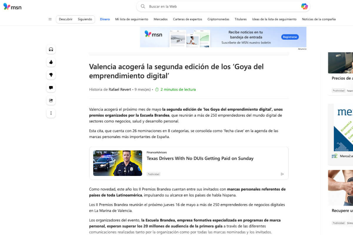 Valencia acogerá la segunda edición de los ‘Goya del emprendimiento digital’ - MSN